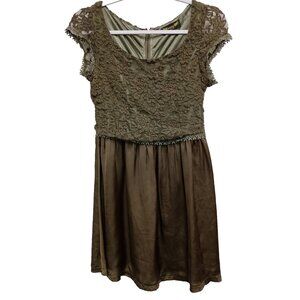 Angel Eye London Womens Mini Dress Small Olive Green Lace Satin Fairy Whimsygoth